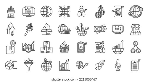 Emerging market icons set outline vector. Payment chart. Fintech platform