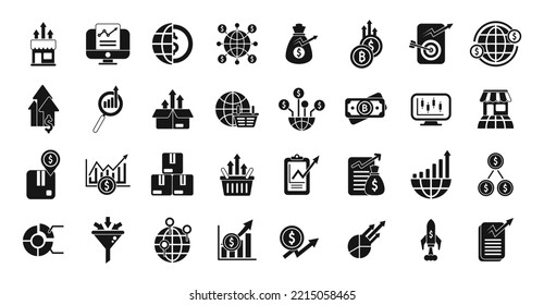 Emerging market icons set simple vector. Payment chart. Fintech platform