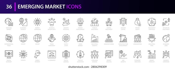 Emerging market line editable icon set. editable stroke. Vektor illustration.
