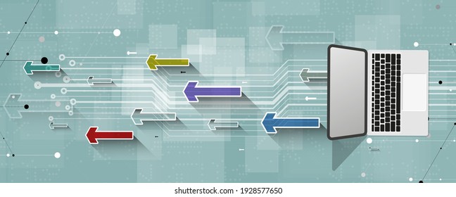 Emerging Technology Network stream data background with laptop