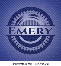 Emery badge with denim background. Vector Illustration. Detailed.