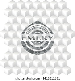 Emery grey emblem with cube white background