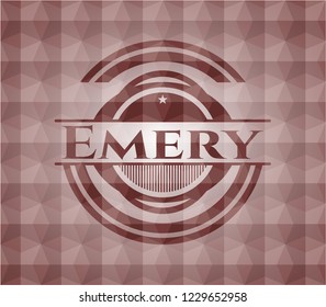 Emery red seamless emblem with geometric background.
