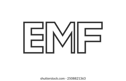 EMF logo design template with strong and modern bold text. Initial based vector logotype featuring simple and minimal typography. Trendy company identity ideal for businesses brand presence.