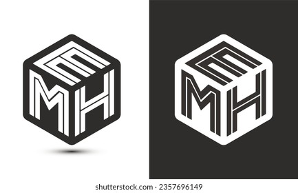 EMH letter logo design with illustrator cube logo, vector logo modern alphabet font overlap style. Premium Business logo icon. White color on black background