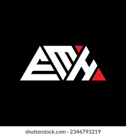 EMH triangle letter logo design with triangle shape. EMH triangle logo design monogram. EMH triangle vector logo template with red color. EMH triangular logo Simple, Elegant, and Luxurious design.