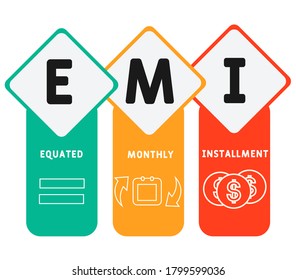 EMI - equated monthly installment. acronym business concept. vector illustration concept with keywords and icons. lettering illustration with icons for web banner, flyer, landing page, presentation