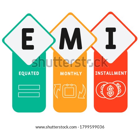 EMI - equated monthly installment. acronym business concept. vector illustration concept with keywords and icons. lettering illustration with icons for web banner, flyer, landing page, presentation