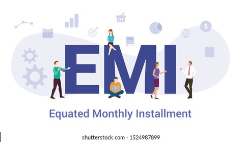 emi equated monthly installment concept with big word or text and team people with modern flat style - vector