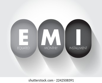 EMI Equated Monthly Installment - fixed payment amount made by a borrower to a lender at a specified date each calendar month, acronym text concept background