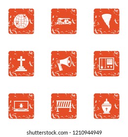 Emigrate icons set. Grunge set of 9 emigrate vector icons for web isolated on white background