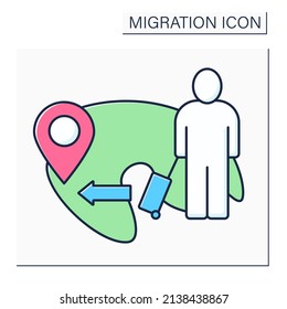 Emigration Color Icon. International People Movement To Destination Country. Leave Native Country To Live In Another. Forced Relocation.Migration Concept. Isolated Vector Illustration