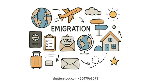 emigration and new life symbols vector illustration