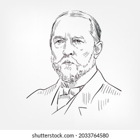 Emil Von Behring Famous German Physician Medical Scientist Vector Sketch Illustration