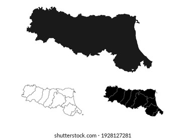 Emilia Romagna Italy Blank Map Black Silhouette and Outline Vector Isolated on White