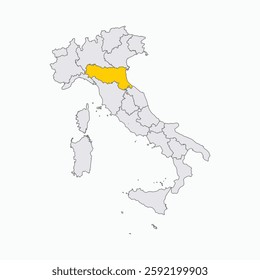 Emilia Romagna Region highlighted on Italy map