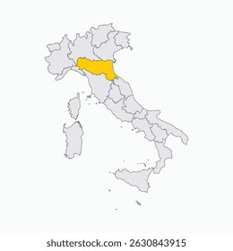 Emilia Romagna Region highlighted on Italy map 