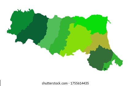 Emilia Romagna vector map silhouette with provinces isolated on white background. Italy territory map. Italian region with borders.