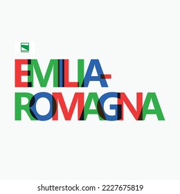 Emilia Romagna vector RGB overlapping letters typography with flag. Italy's region logotype decoration.