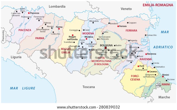 Emiliaromagna Administrative Map Stock Vector (Royalty Free) 280839032