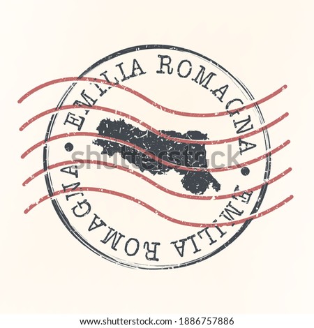 Emilia-Romagna, Italy Stamp Postal. Map Silhouette Seal. Passport Round Design. Vector Icon. Design Retro Travel.
