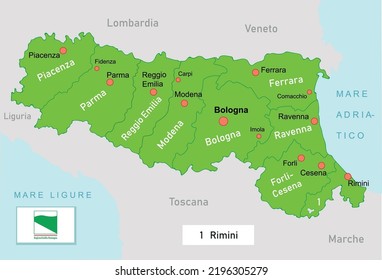 Emilia-Romagna map in Italy. Vector illustration