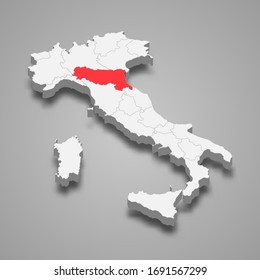 Emilia-Romagna region location within Italy 3d map