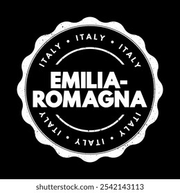 Emilia-Romagna é uma região no norte da Itália, estendendo-se desde os Apeninos até o rio Pó, no norte, selo de conceito de texto