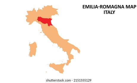 Emilia-Romagna regions map highlighted on Italy map.