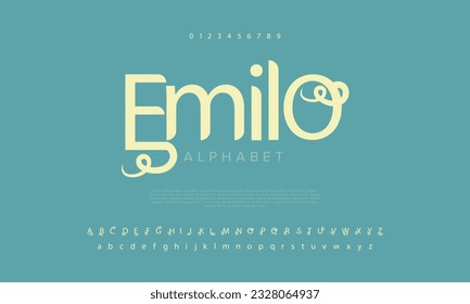 Emilo abstract digital technology logo font alphabet. Minimal modern urban fonts for logo, brand etc. Typography typeface uppercase lowercase and number. vector illustration