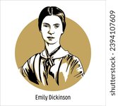 Emily Dickinson is an American poet. Vector illustration is hand drawn