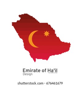  Emirate of Ha'il. Flag of Jabal Shammar map and flag. Vector pentagon illustration.