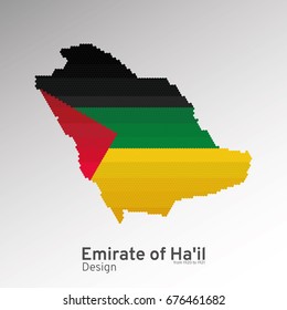  Emirate of Ha'il. Flag of Jabal Shammar map and flag. Vector pentagon illustration.