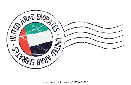 Emirates grunge postal stamp and flag on white background