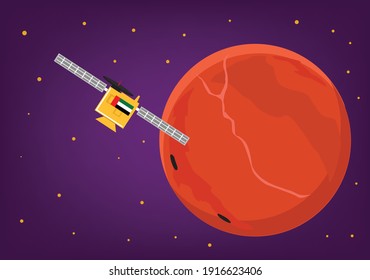 Emirates probe mission reaching the orbit of Mars. Editable Clip Art.