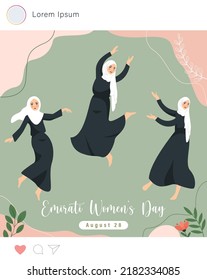 Emirates Women's Day Design With Female With Hijab Vector Illustration. Emirati Womens Day Template Suitable For Poster Banner Flyer Background. UAE Women's Day August.