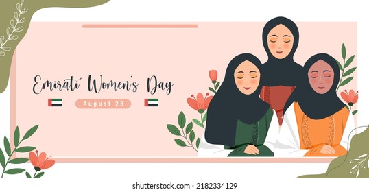 Emirates Women's Day Design With Female With Hijab Vector Illustration. Emirati Womens Day Template Suitable For Poster Banner Flyer Background. UAE Women's Day August.