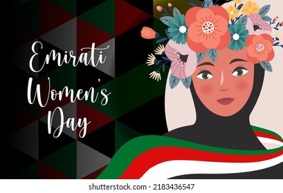 Emirates Women's Day Design With Female With Hijab Vector Illustration. Emirati Womens Day Template Suitable For Poster Banner Flyer Background. UAE Women's Day August.