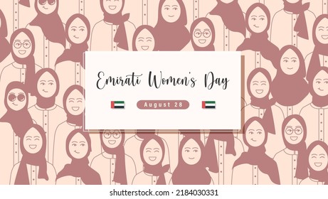 Emirates Women's Day Design With Female With Hijab Vector Illustration. Emirati Womens Day Template Suitable For Poster Banner Flyer Background. UAE Women's Day August.