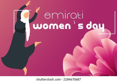 Emirates Women's Day Design with Female with Hijab Vector Illustration. Emirati Womens Day Template Suitable for Poster Banner Flyer Background. UAE Women's Day August.