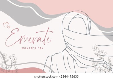 Diseño del Día de la Mujer de los Emiratos con Ilustración del Vector Hijab. Plantilla del Día de la Mujer en los Emiratos Árabes Unidos Adecuada para el fondo del volante de afiches. Día de la Mujer en Emiratos Árabes Unidos, agosto.