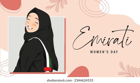 Emirates Women's Day Design with Female with Hijab Vector Illustration. Emirati Womens Day Template Suitable for Poster Banner Flyer Background. UAE Women's Day August.