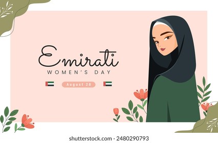 Emirates Women's Day Design with Female with Hijab Vector Illustration. Emirati Womens Day Template Suitable for Poster Banner Flyer Background. UAE Women's Day August.