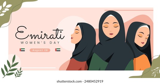 Emirates Women's Day Design with Female with Hijab Vector Illustration. Emirati Womens Day Template Suitable for Poster Banner Flyer Background. UAE Women's Day August.