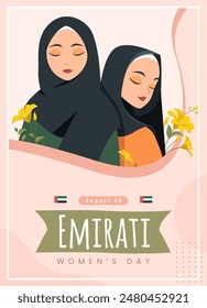 Emirates Women's Day Design with Female with Hijab Vector Illustration. Emirati Womens Day Template Suitable for Poster Banner Flyer Background. UAE Women's Day August.