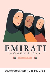 Emirates Women's Day Design with Female with Hijab Vector Illustration. Emirati Womens Day Template Suitable for Poster Banner Flyer Background. UAE Women's Day August.