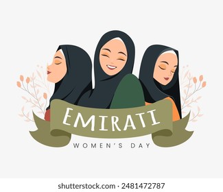 Emirates Women's Day Design with Female with Hijab Vector Illustration. Emirati Womens Day Template Suitable for Poster Banner Flyer Background. UAE Women's Day August.