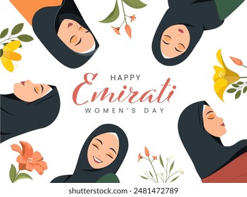 Emirates Women's Day Design with Female with Hijab Vector Illustration. Emirati Womens Day Template Suitable for Poster Banner Flyer Background. UAE Women's Day August.