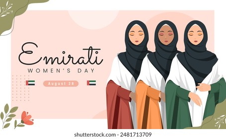 Emirates Women's Day Design with Female with Hijab Vector Illustration. Emirati Womens Day Template Suitable for Poster Banner Flyer Background. UAE Women's Day August.