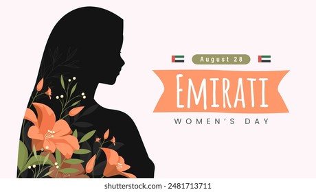 Emirates Women's Day Design with Female with Hijab Vector Illustration. Emirati Womens Day Template Suitable for Poster Banner Flyer Background. UAE Women's Day August.